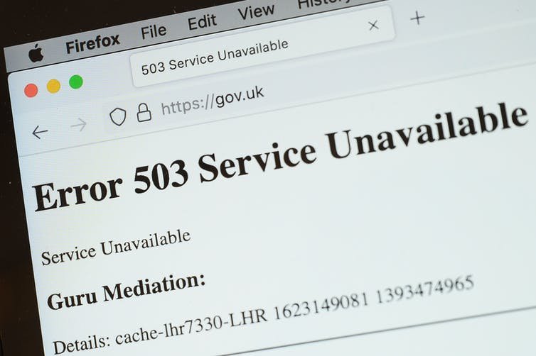 une capture d'écran d'un navigateur Web affichant un message d'erreur
