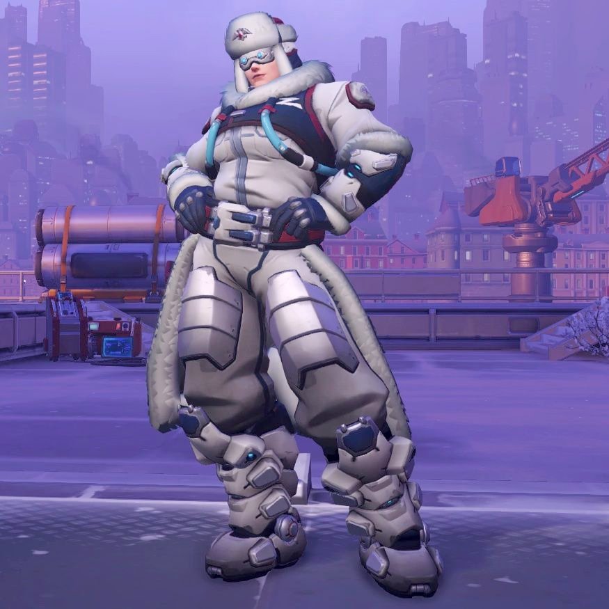 Zarya dans sa peau légendaire arctique d'Overwatch, avant le 5 avril