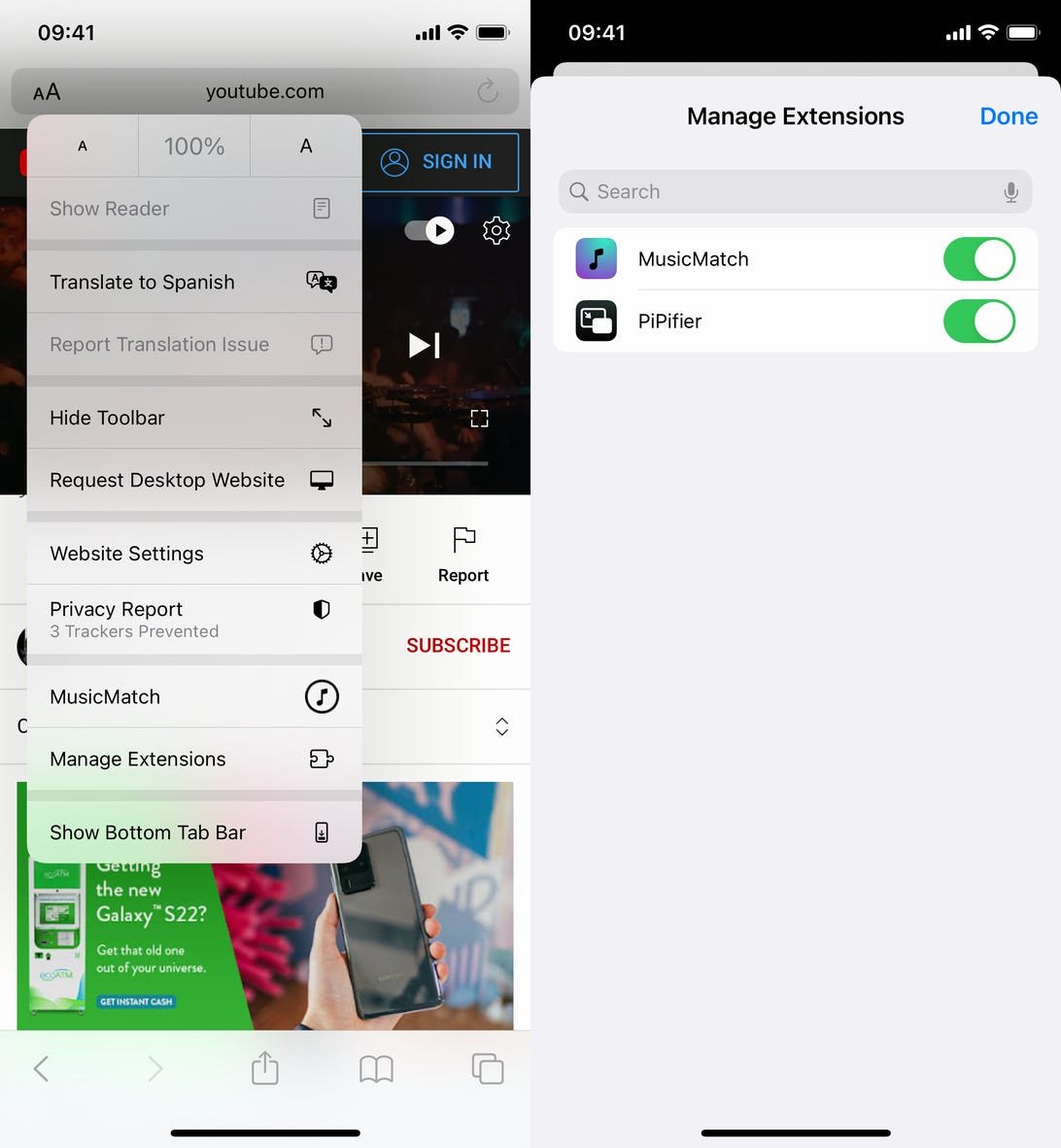 YouTube n'autorise pas le PiP sur l'iPhone. Voici comment vous pouvez le faire de toute façon. 2 Capture d'écran du paramètre Gérer les extensions