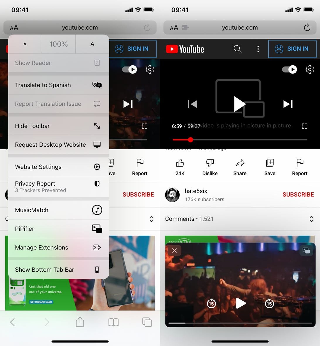 YouTube n'autorise pas le PiP sur l'iPhone. Voici comment vous pouvez le faire de toute façon. 3 Capture d'écran de PiPifier dans un menu déroulant.