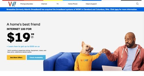 Capture d'écran de WOW ! page Web du service Internet. Capture d'écran de WOW ! page Web du service Internet.