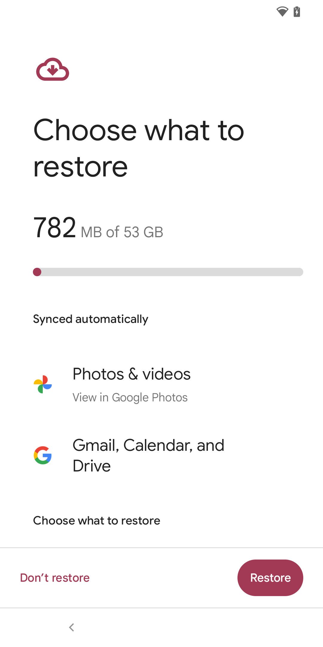 Page : Choisissez les éléments à restaurer
