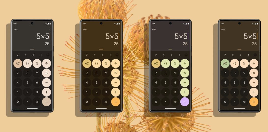 Android 13 : chaque nouvelle fonctionnalité révélée à Google I/O 3 Quatre téléphones Android affichant une calculatrice chacun avec une variante de couleur différente