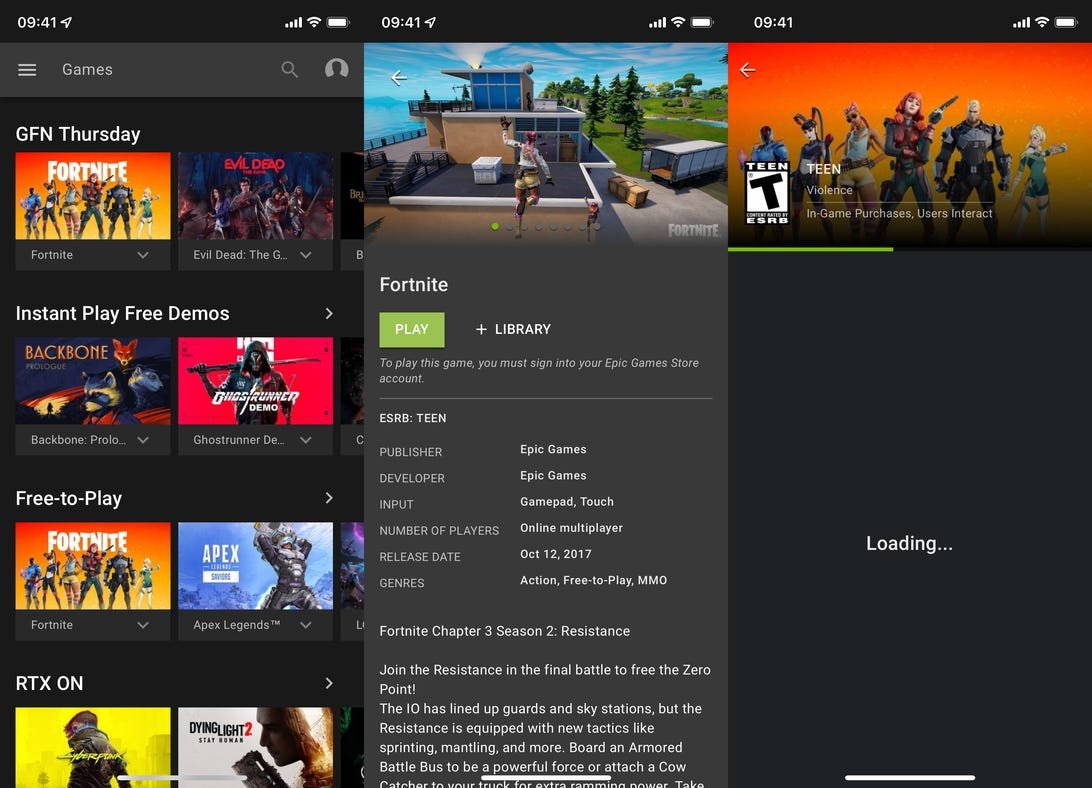 Fortnite sur GeForce Now en trois colonnes