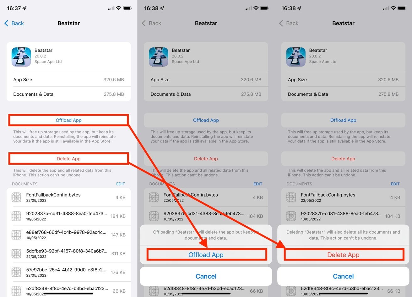 Comment réparer les données système remplissant le stockage de votre iPhone | AppleInsider 2 Le déchargement et la suppression d'applications peuvent effacer certains caches errants.
