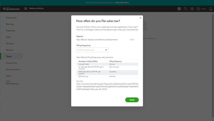 Exemple de taxe de vente QuickBooks
