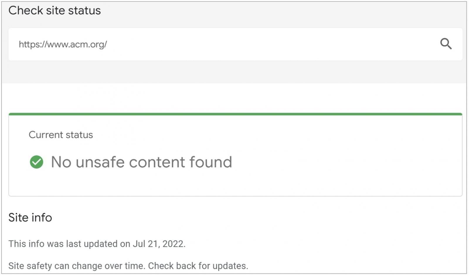 page de diagnostic google pour ACM