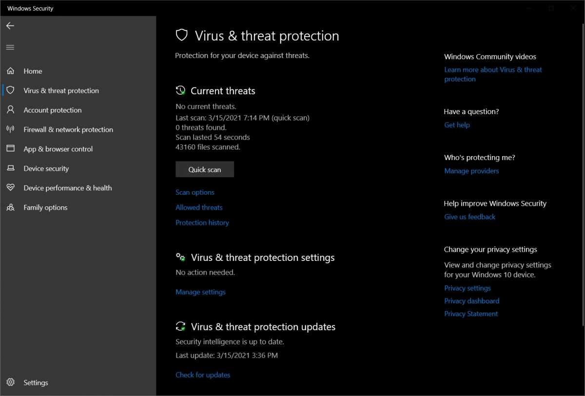 Sécurité Windows dans Windows 10
