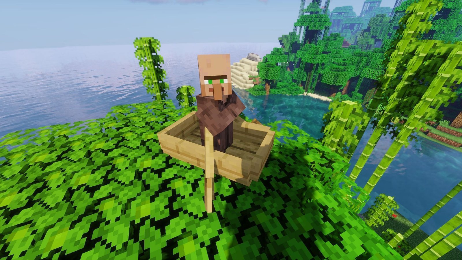 Un exemple d'un villageois dans un bateau (Image via Minecraft)