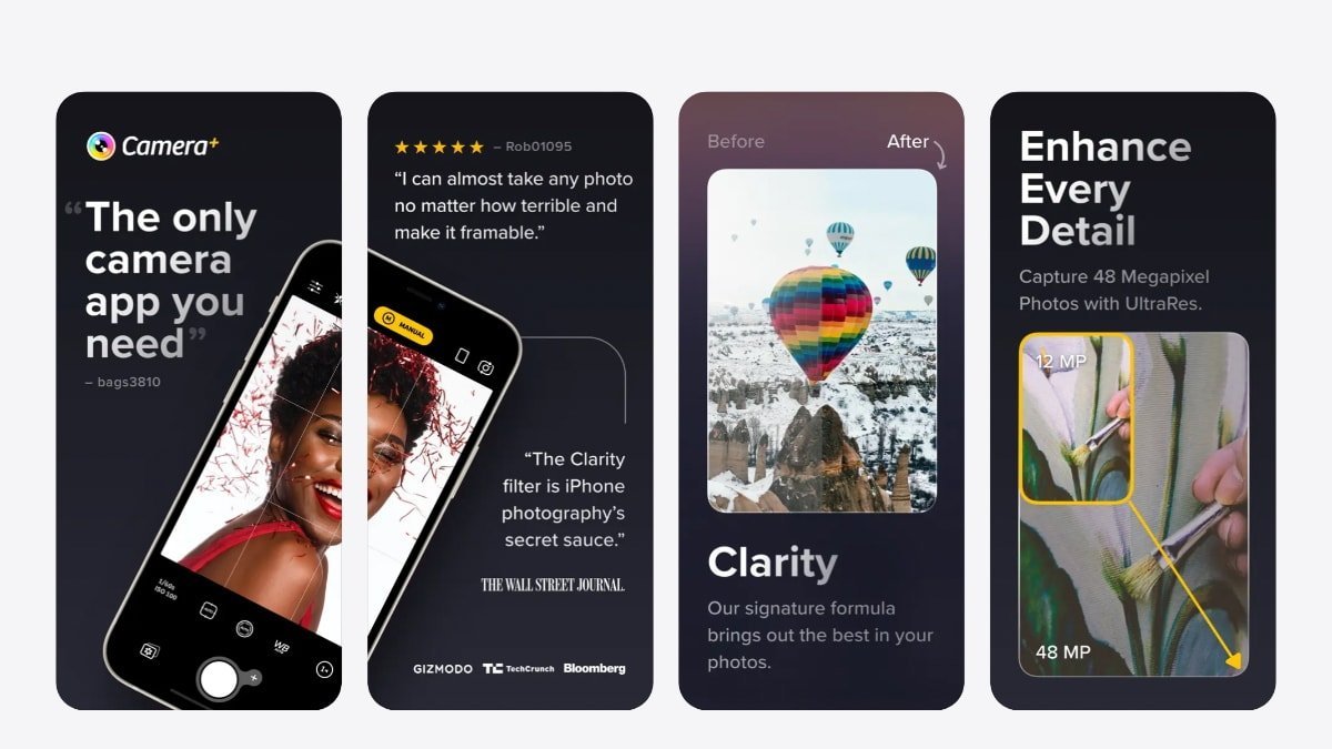 Captures d'écran de l'application Camera+ pour iPhone