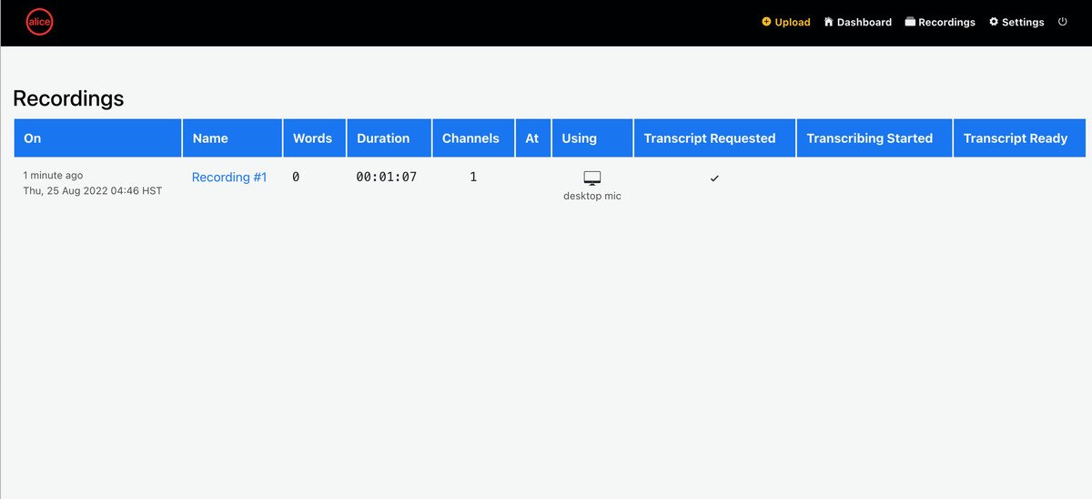 Avis de transcription d'Alice
