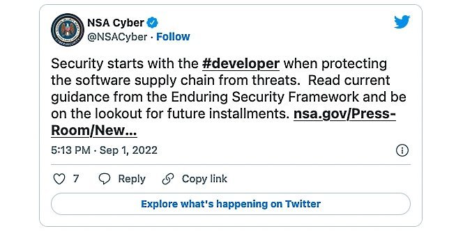 Tweet sur les directives de la chaîne d'approvisionnement des logiciels de la NSA