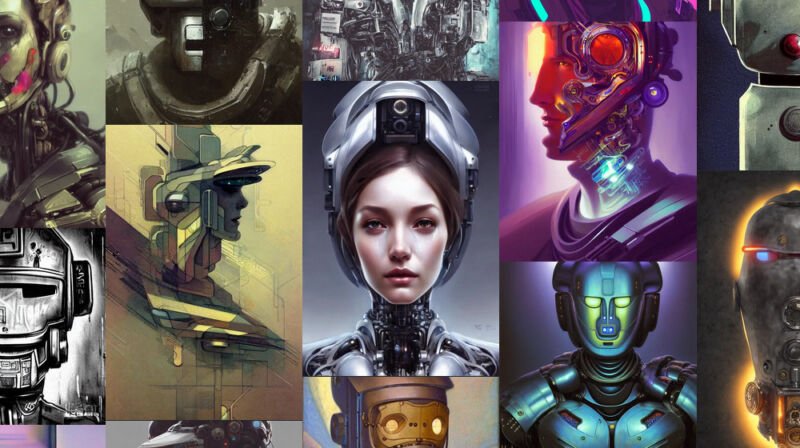 Inondées d'images générées par l'IA, certaines communautés artistiques les interdisent complètement 1 Un assortiment d'images de robots généré par Stable Diffusion