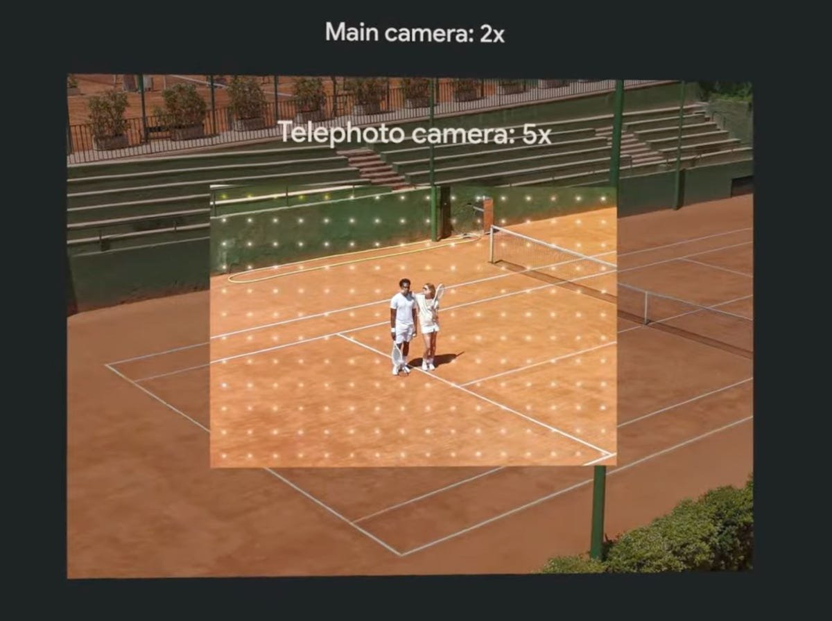 L'IA et le zoom des appareils photo Pixel 7 Pro pourraient vous faire repenser cet iPhone 3 Une illustration montre comment une photo prise avec un téléobjectif 5x peut améliorer la qualité d'une prise de vue à angle plus large