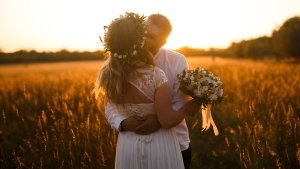 mariage, mariée, jeune marié, baiser, couple