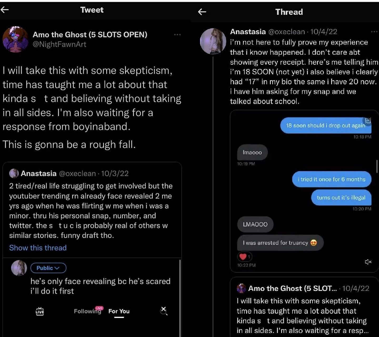 Anastasia a partagé une capture d'écran de leurs messages personnels (Image via Twitter)