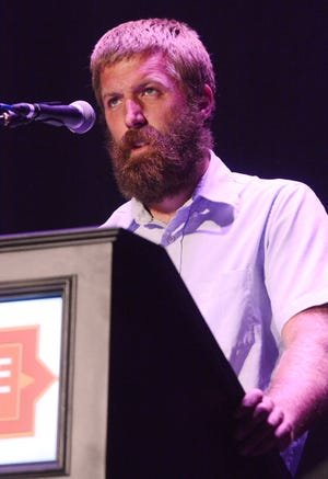 Kevin Blacker, Green Party candidate, makes a point Oct. 12, 2022, during a debate for the Second Congressional seat at the Garde Arts Center in New London.