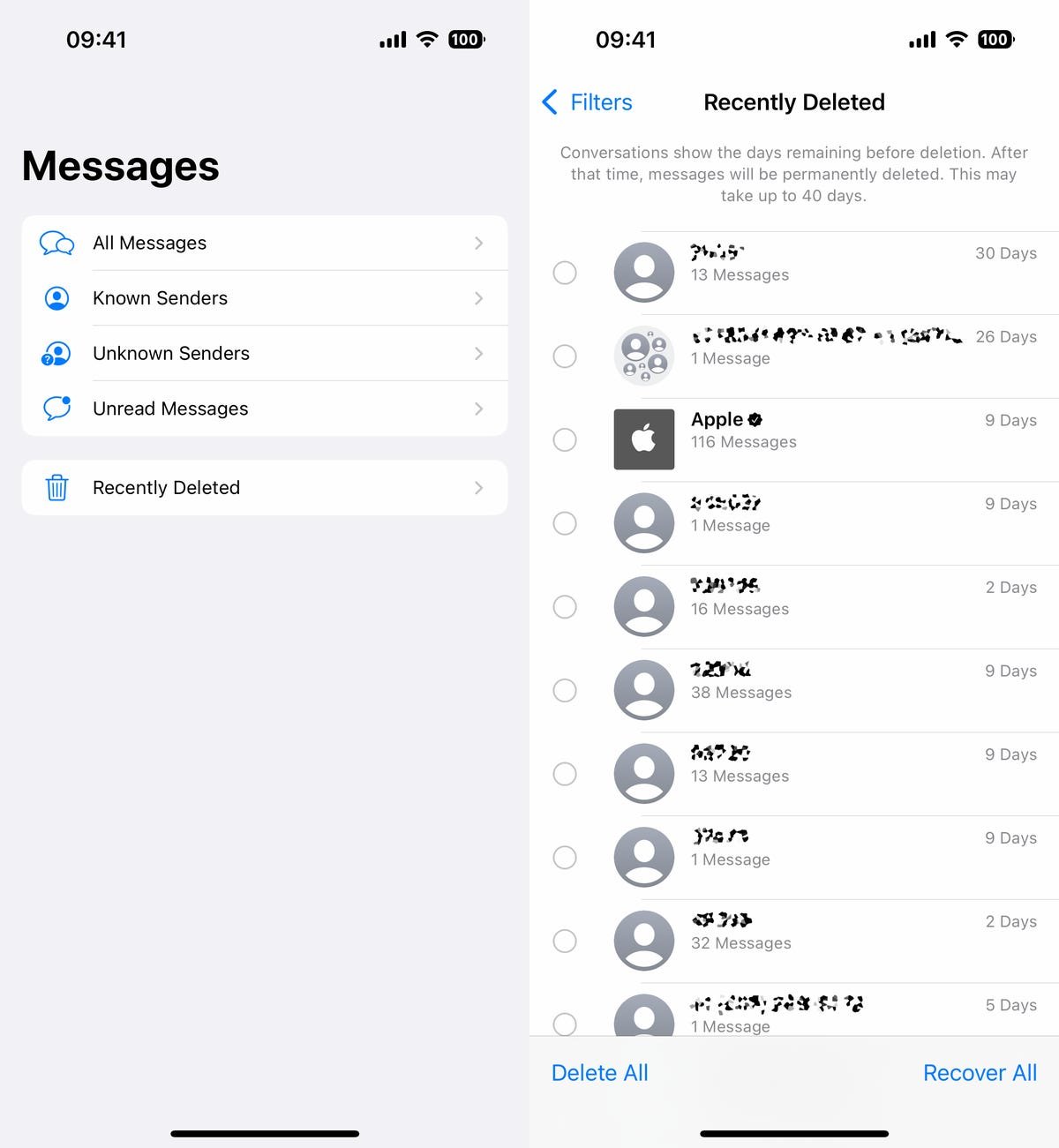 Messages texte récemment supprimés sur iOS