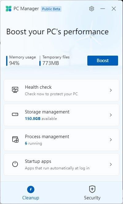 Écran de démarrage du gestionnaire de PC Microsoft Écran de démarrage du gestionnaire de PC Microsoft