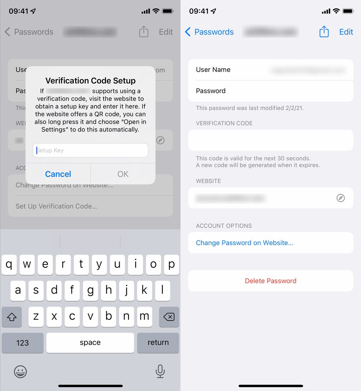 Suite de la configuration 2FA sur iOS