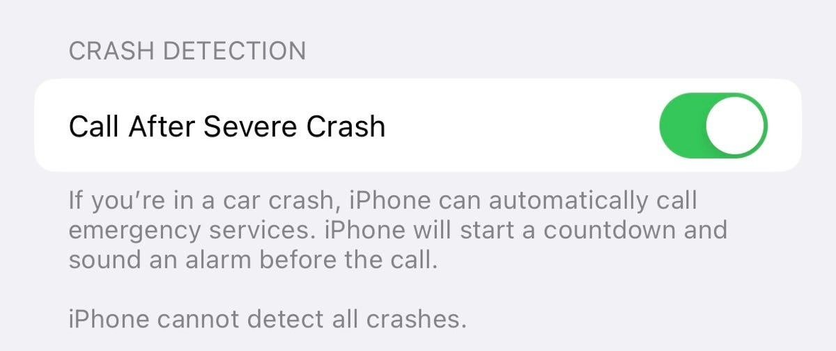 Fonction de détection de crash sur l'iPhone 14