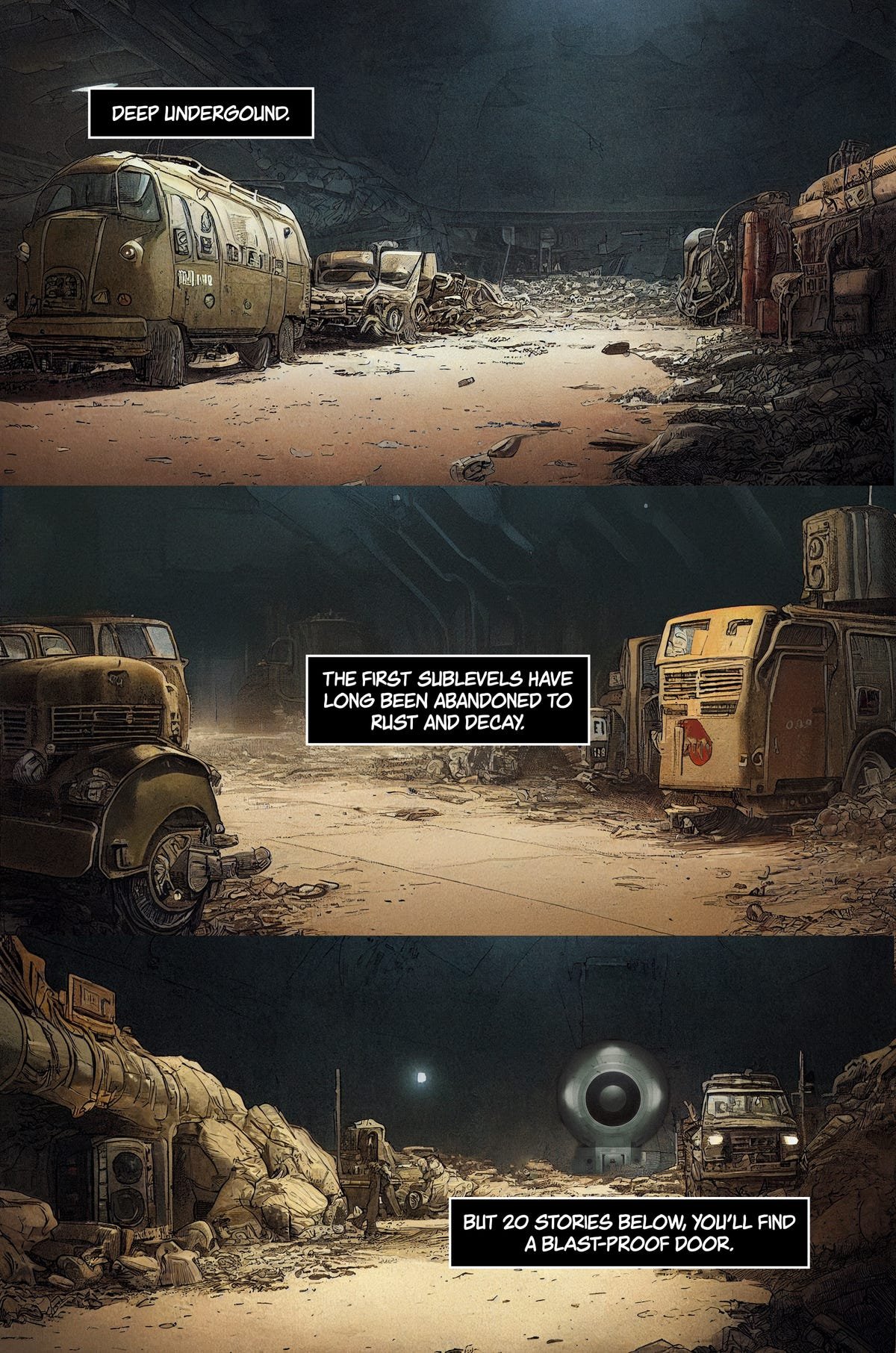 Un paysage apocalyptique aux tons sépia de la bande dessinée The Lesson