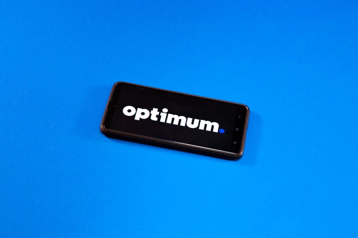 optimum logo on a phone screen with a blue background