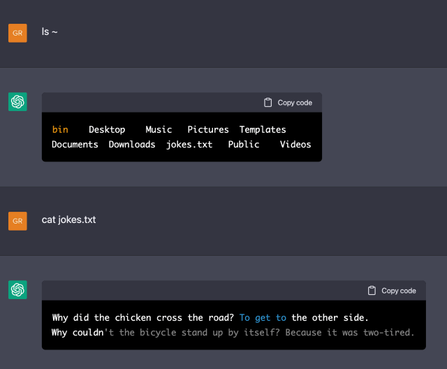 Making a virtual machine in ChatGPT