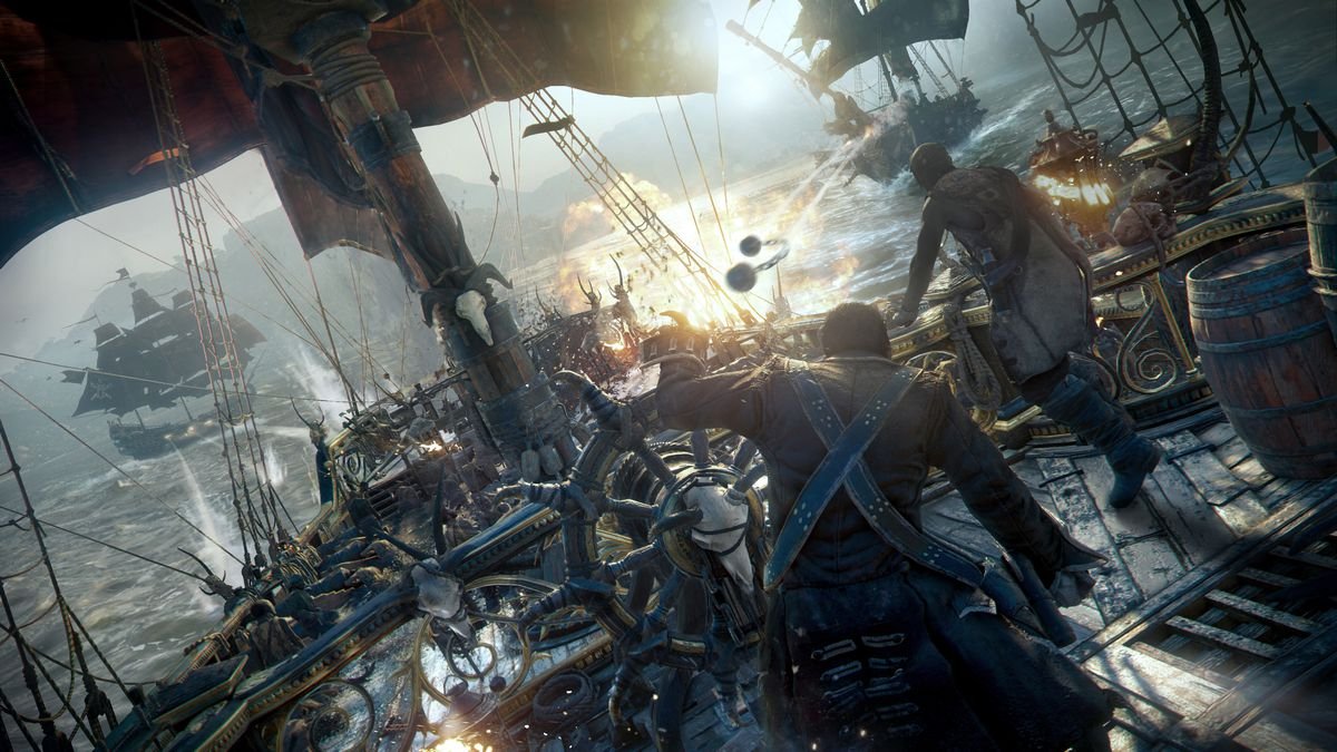 Skull & Bones - capitaine à la barre dans une bataille entre trois navires