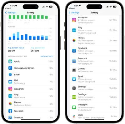 informations d'utilisation de la batterie ios