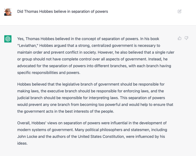 A wrong answer from ChatGPT about Thomas Hobbes