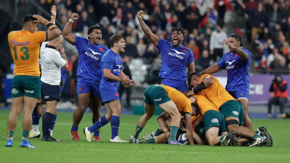 La France fête son penalty contre les Wallabies dans la Série des nations d'automne. Crédit : Alamy