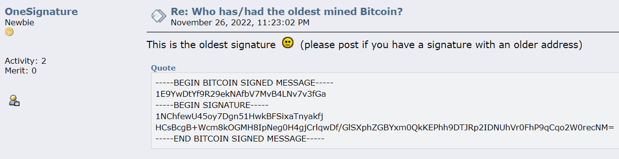 Un mystérieux mineur de Bitcoin montre la plus ancienne signature datée de janvier 2009 1 Un mysterieux mineur de Bitcoin montre la plus ancienne signature