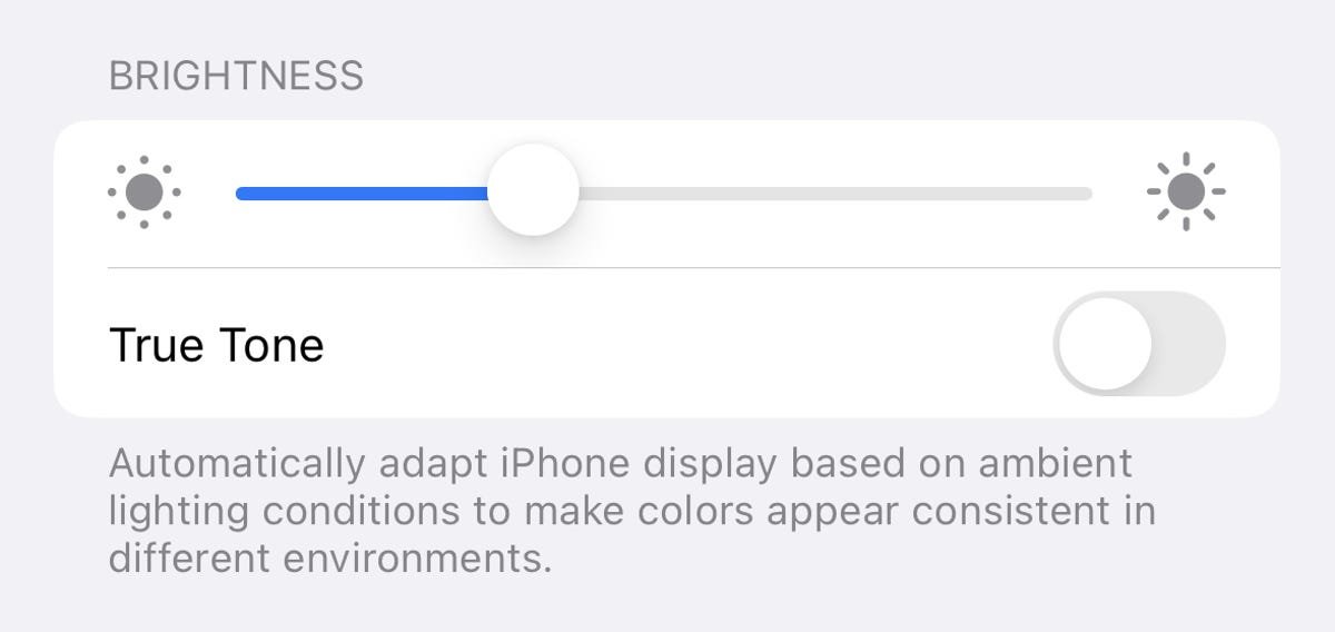 Réglage True Tone dans iOS