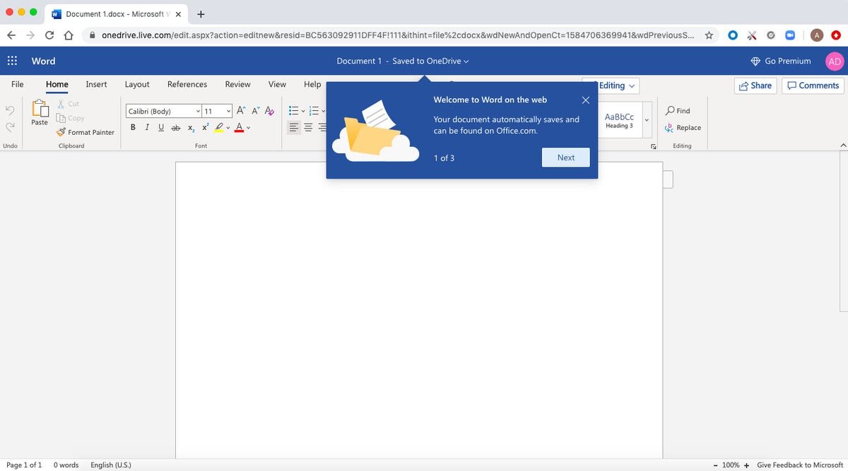 Comment obtenir Microsoft Word, Excel et PowerPoint gratuitement 2 Microsoft Word exécuté dans un navigateur Web