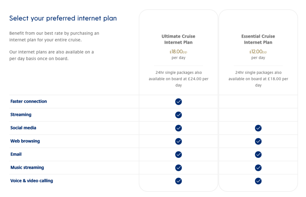 Forfaits internet de P&O Cruises