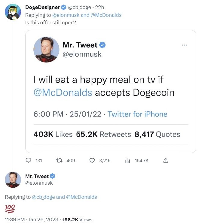 Elon Musk réaffirme son offre de manger Happy Meal à la télévision si McDonald's accepte Dogecoin