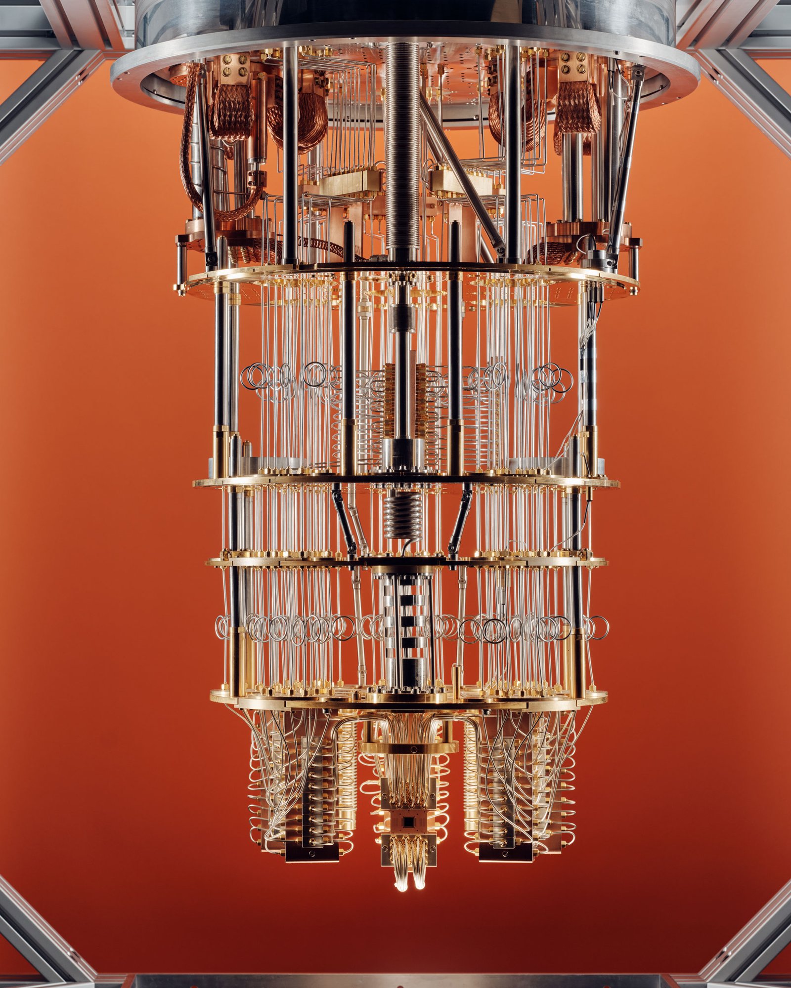 The full chandelier inside a quantum computer. (Thomas Prior for TIME)