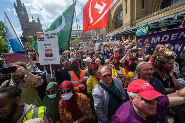A rally for an RMT union rail strikes