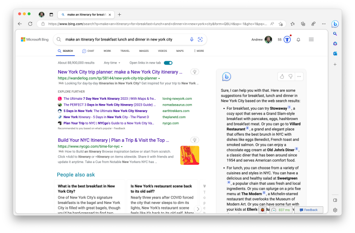 Résultat de la recherche de copilote Bing AI.