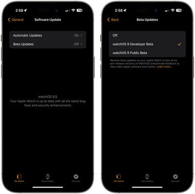 mises à jour bêta watchos 9 5