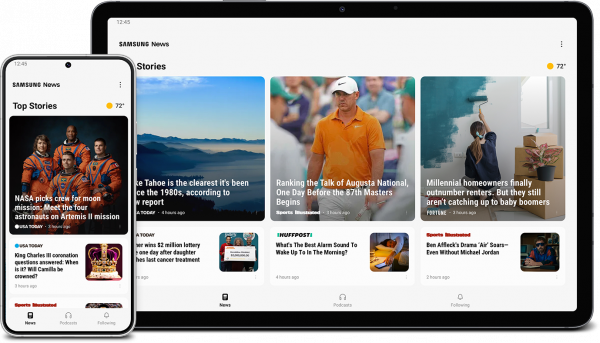 Application Samsung News sur téléphone et tablette