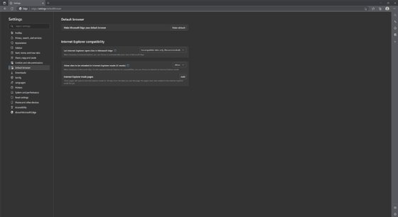 Capture d'écran des paramètres de compatibilité d'Internet Explorer dans Microsoft Edge.