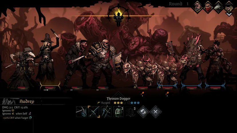 Une capture d'écran montrant le combat dans Darkest Dungeon II.