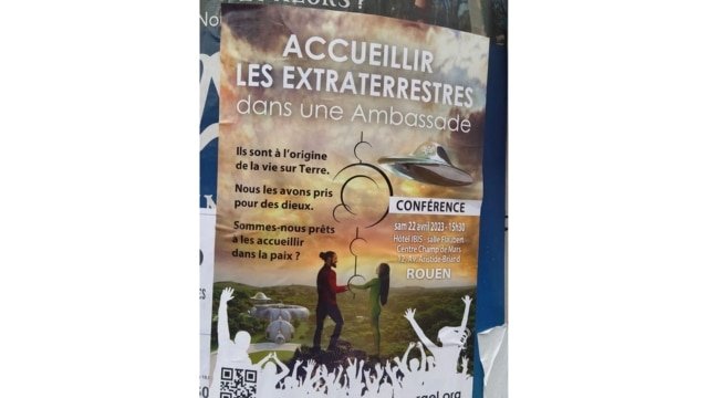 France : Des raëliens disent qu'une secte ne peut pas louer une chambre dans un hôtel Accor 1 L'affiche raëlienne de la conférence. De Twitter.