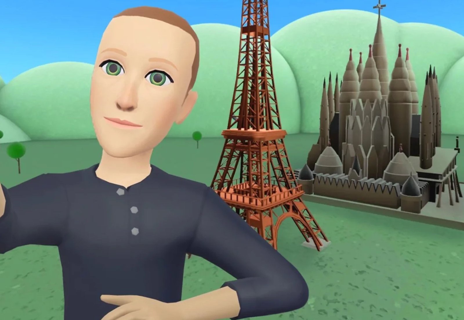 Le selfie métaverse de Mark Zuckerberg devant des versions mal rendues de la Tour Eiffel et de la Sagrada Familia