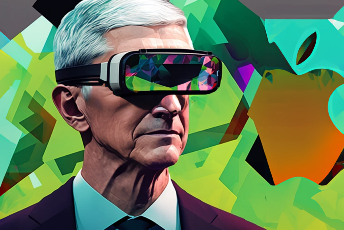 Tim Cook portant un casque VR, AI art