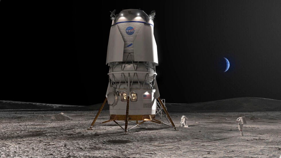 Un concept d'artiste de l'atterrisseur lunaire Blue Moon de Blue Origin.