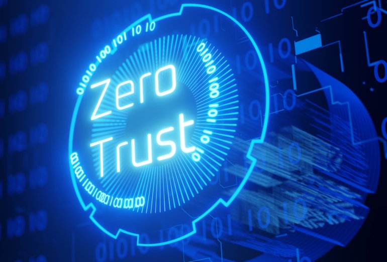 Un hologramme avec une écriture qui dit Zero Trust.