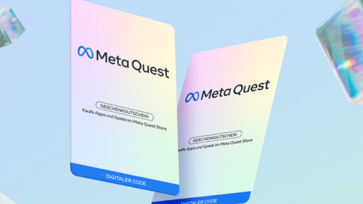 Deux cartes-cadeaux Meta Quest sur fond bleu.